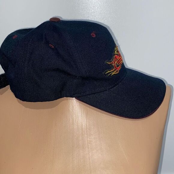 Men's Black Red Embroidered Flame Motorcycle Wool Blend Baseball Cap Adjustable - Picture 3 of 10